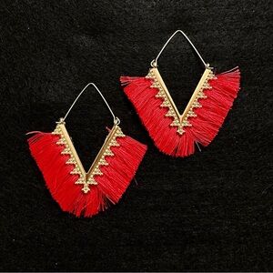 Boho Red Tassel Earrings Statement Chevron Fringe Dangle Chandelier Earrings